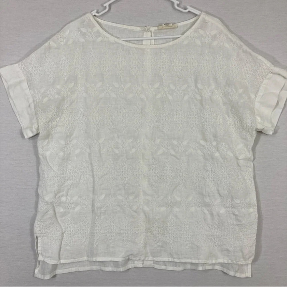 Christian Siriano Tops - Christian Siriano White 100% Linen Embroidered Floral Top Large‎